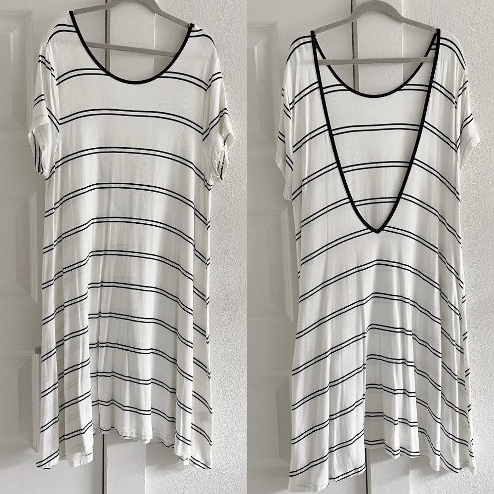 Last Chance - Olivaceous Low Back Striped Short Sleeve Dress Size L
